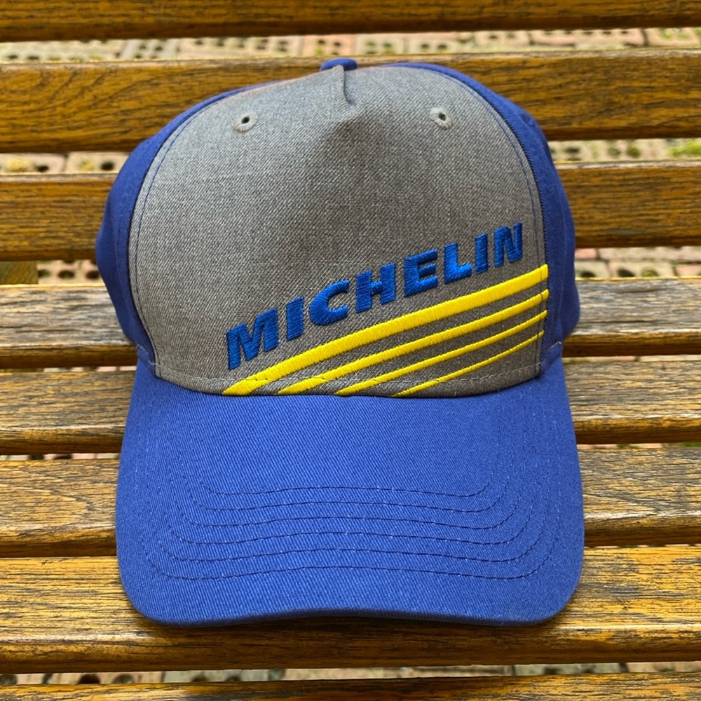 Michelin blue gray full 5 panel trucker hat adjustable back strap cap